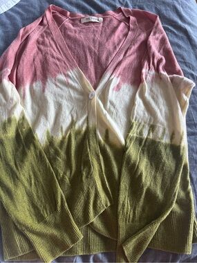 Nice Things Pink, Cream & Olive Colorblock V-Neck Cardigan size XL